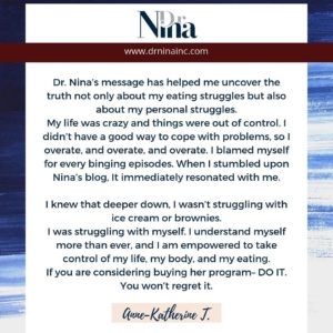 testimonial by client of Dr. Nina Savelle Rocklin